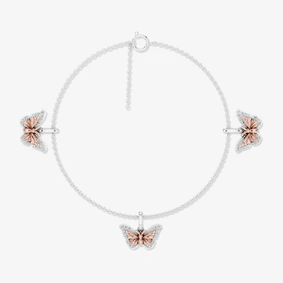 Enchanted Disney Fine Jewelry Womens 1/6 CT. T.W. Natural White Diamond 10K Rose Gold Sterling Silver Princess Mulan Charm Bracelet
