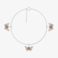 Enchanted Disney Fine Jewelry Womens 1/6 CT. T.W. Natural White Diamond 10K Rose Gold Sterling Silver Princess Mulan Charm Bracelet
