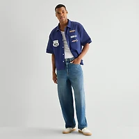 Novelty Mens Short Sleeve Regular Fit Super Mario Button-Down Shirt