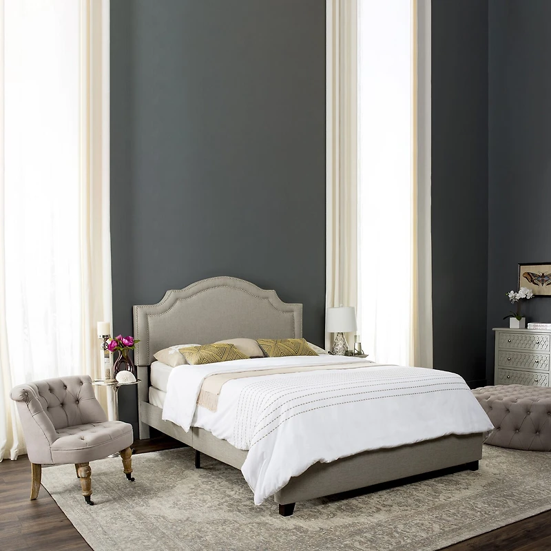 Theron Upholstered Bed w/nail-head trim
