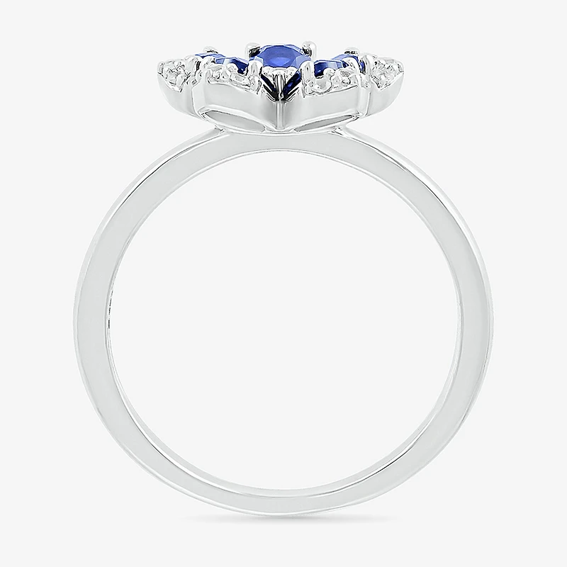 Womens Diamond Accent Lab Created Blue Sapphire Sterling Silver Flower Cocktail Ring