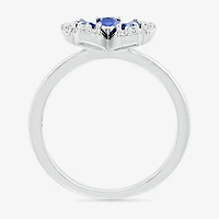 Womens Diamond Accent Lab Created Blue Sapphire Sterling Silver Flower Cocktail Ring