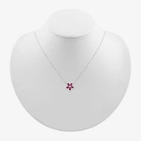 Womens Lab Created Red Ruby Sterling Silver Flower 18 Inch Pendant Necklace