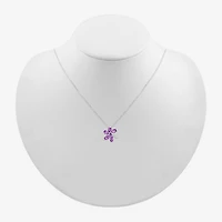 Womens Genuine Purple Amethyst Sterling Silver Flower 18 Inch Pendant Necklace