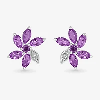 Genuine Purple Amethyst Sterling Silver 11.5mm Flower Stud Earrings