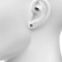 Genuine Purple Amethyst Sterling Silver 12.3mm Flower Stud Earrings