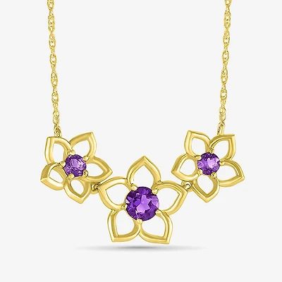 Womens Genuine Purple Amethyst 10K Gold Flower 18 Inch Pendant Necklace