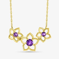 Womens Genuine Purple Amethyst 10K Gold Flower 18 Inch Pendant Necklace