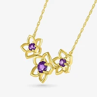 Womens Genuine Purple Amethyst 10K Gold Flower 18 Inch Pendant Necklace
