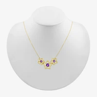 Womens Genuine Purple Amethyst 10K Gold Flower 18 Inch Pendant Necklace