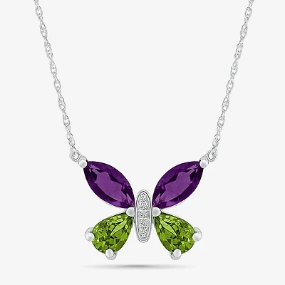 Womens Diamond Accent Genuine Purple Amethyst Sterling Silver Butterfly 18 Inch Pendant Necklace