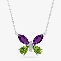 Womens Diamond Accent Genuine Purple Amethyst Sterling Silver Butterfly 18 Inch Pendant Necklace