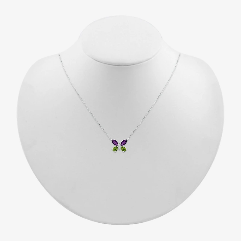 Womens Diamond Accent Genuine Purple Amethyst Sterling Silver Butterfly 18 Inch Pendant Necklace