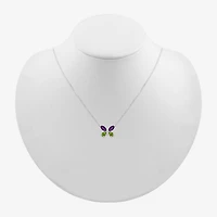 Womens Diamond Accent Genuine Purple Amethyst Sterling Silver Butterfly 18 Inch Pendant Necklace