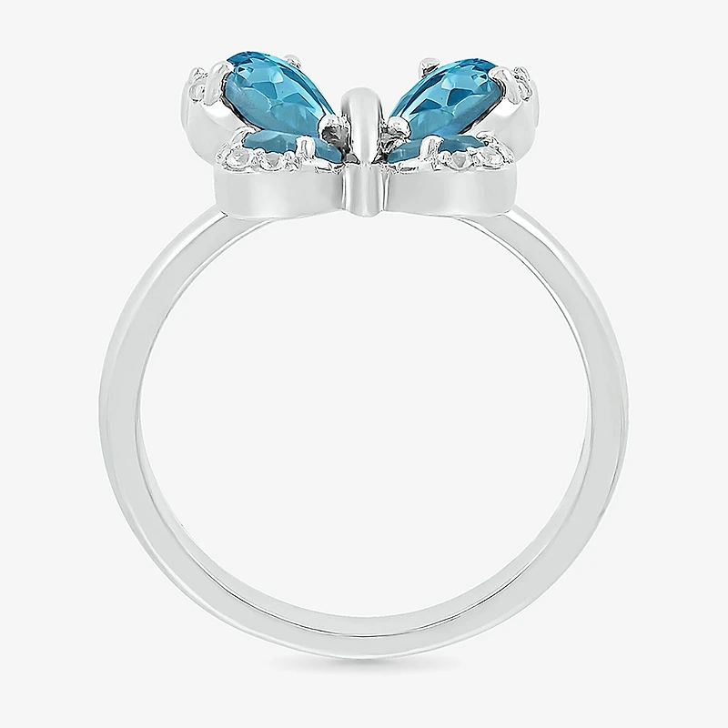 Womens Genuine Blue Topaz Sterling Silver Butterfly Cocktail Ring