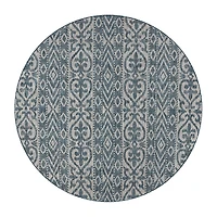Sylvestra Entwined Geometric 7'6"X7'6" Indoor Outdoor Round Area Rug