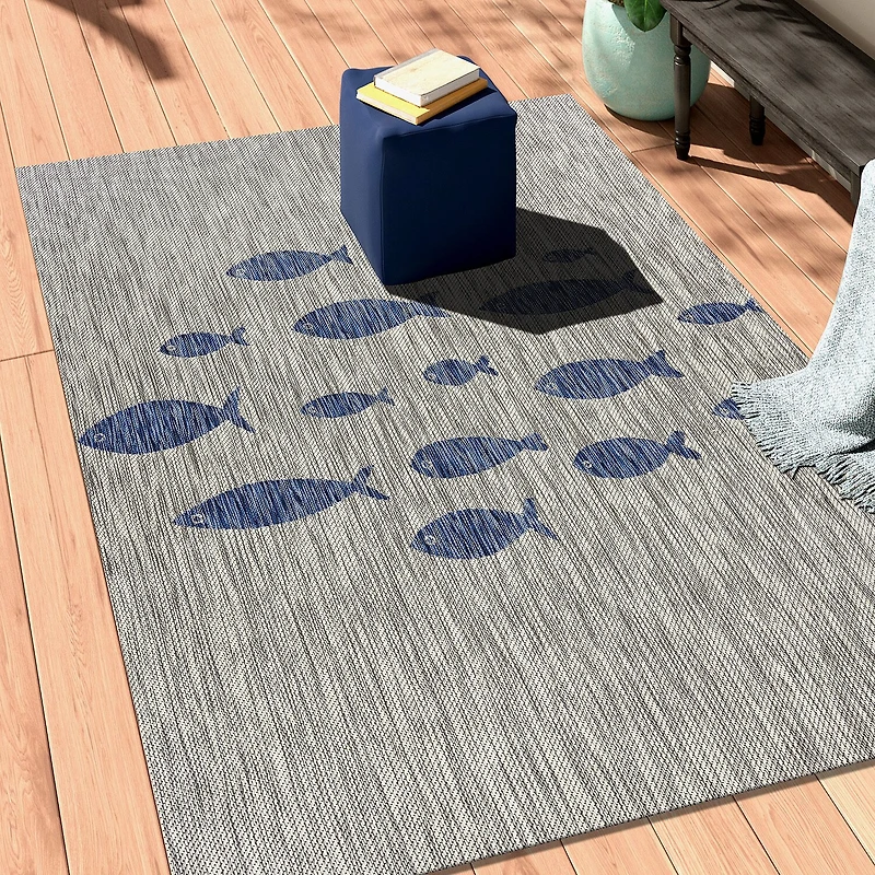 Catherine School Of Fish Indoor Outdoor Rectangular Area Rug