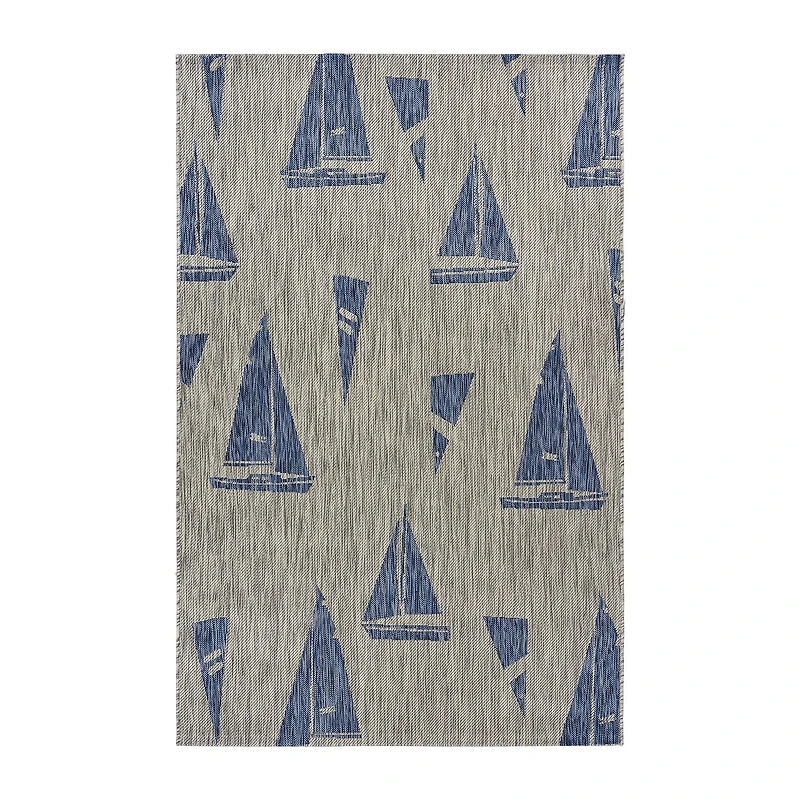 Catherine Nautical Sailboats Indoor Outdoor Rectangular Area Rug