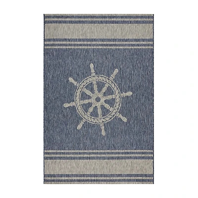 Celeste Nautical Anchor Indoor Outdoor Rectangular Area Rug