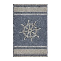 Celeste Nautical Anchor Indoor Outdoor Rectangular Area Rug