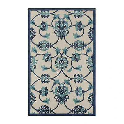 Corazon Coastal Floral Filigree Indoor Outdoor Rectangular Area Rug