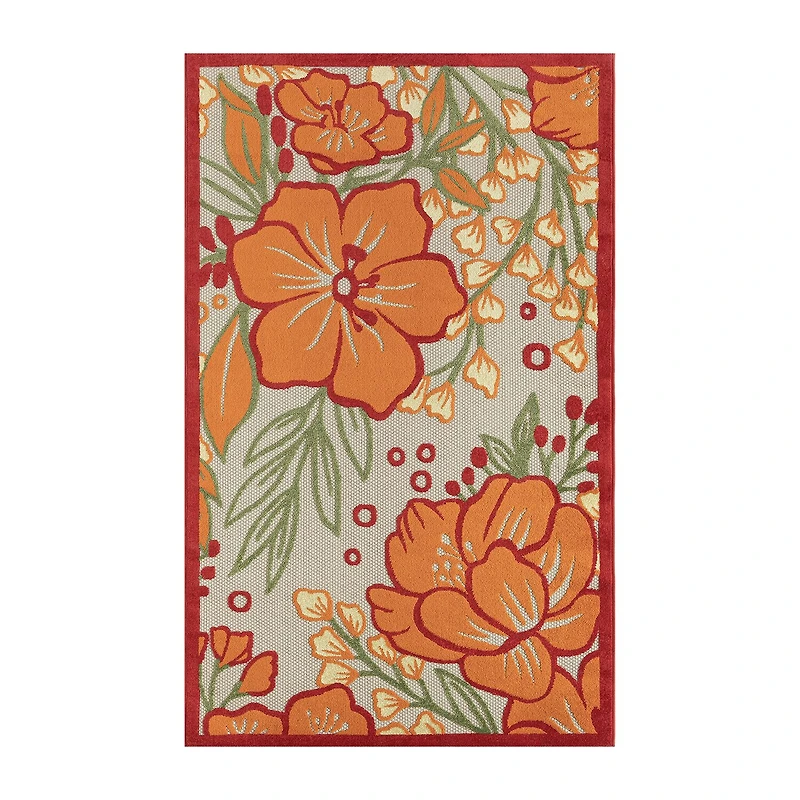 Corazon Tropical Hibiscus Indoor Outdoor Rectangular Area Rug