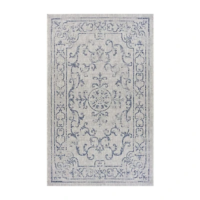 Sylvestra Medallion Blues Indoor Outdoor Rectangular Area Rug