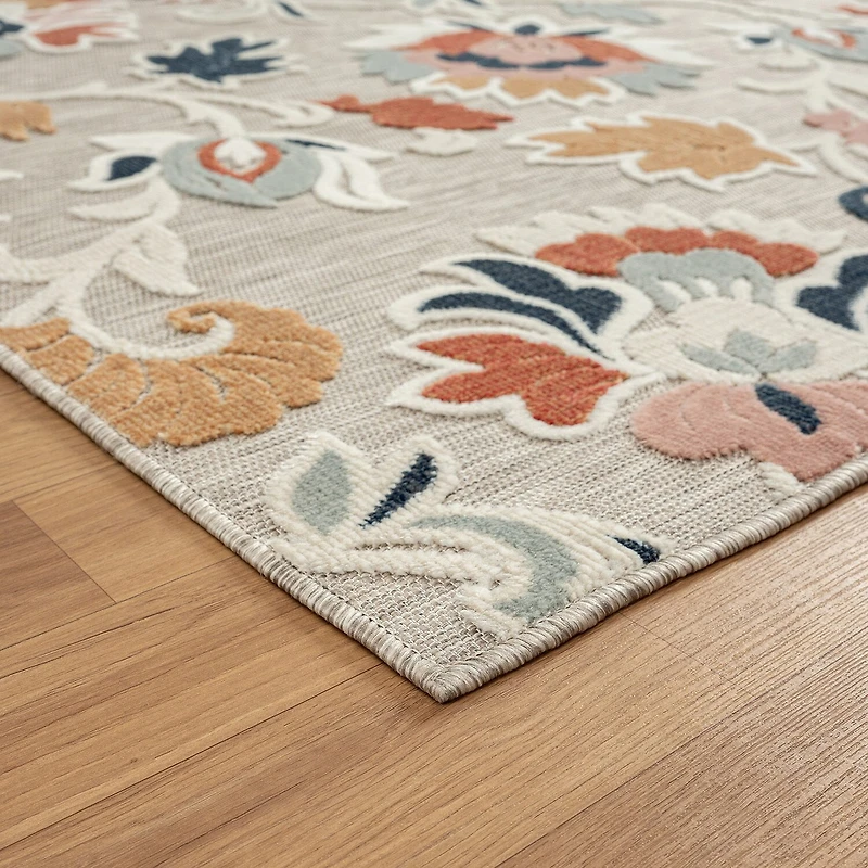 Vanessa Floral Filigree Hi-Low Indoor Outdoor Rectangular Area Rug