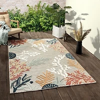 Vanessa Coral Reef Hi-Low Coastal Indoor Outdoor Rectangular Area Rug
