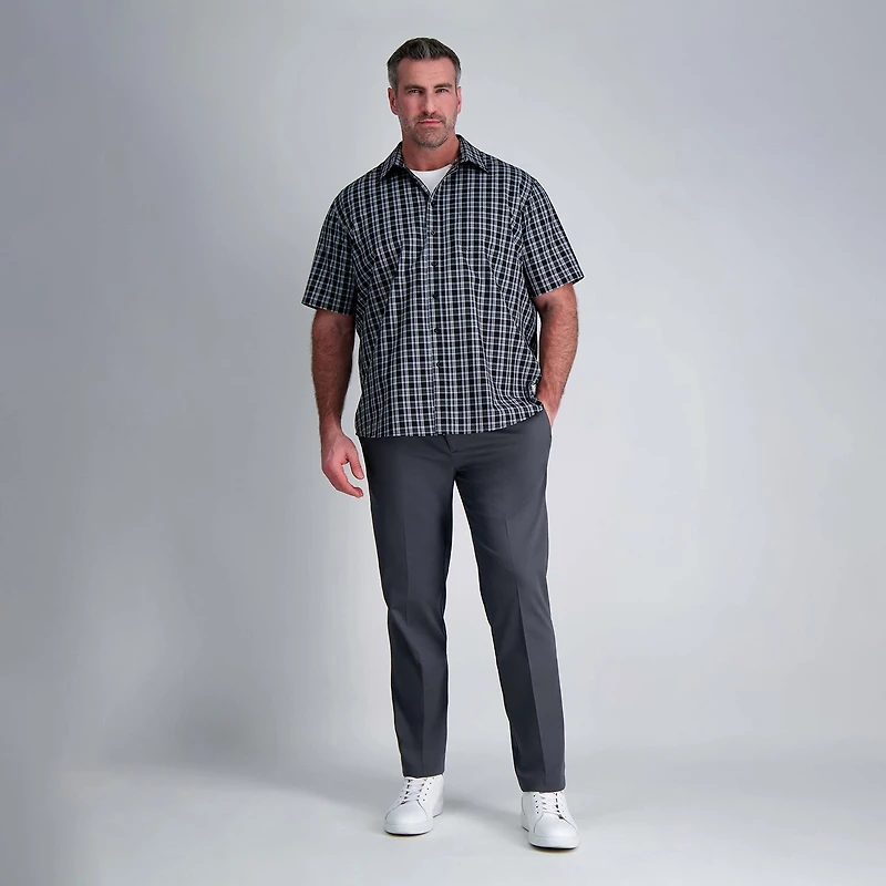 Haggar Life Khaki With Repreve Comfort Woven Mens Short Sleeve Regular Fit Stretch Fabric Big and Tall Button-Down Shirt