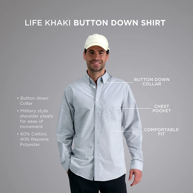 Haggar Life Khaki With Repreve Comfort Woven Mens Short Sleeve Regular Fit Stretch Fabric Big and Tall Button-Down Shirt
