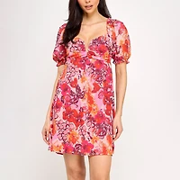 City Triangle Womens Juniors V Neck Short Sleeve Babydoll Dress