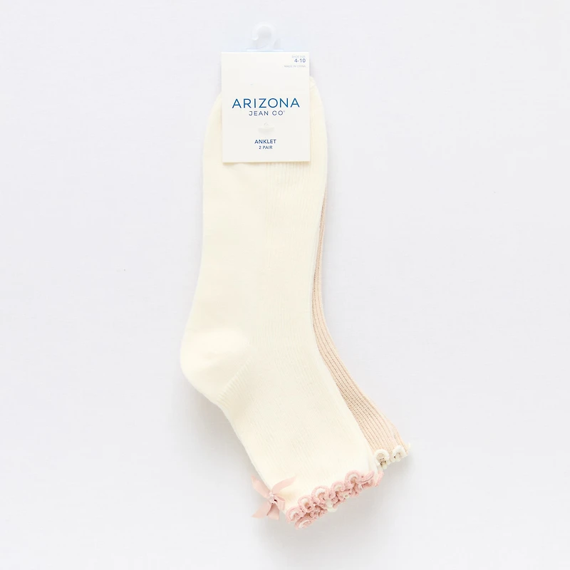 Arizona Lettuce Edge Backseam Bow Womens 2 Pair Quarter Ankle Socks