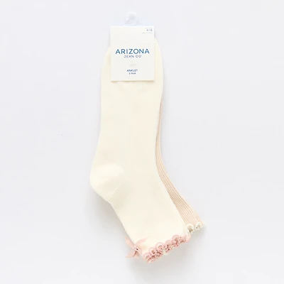 Arizona Lettuce Edge Backseam Bow Womens 2 Pair Quarter Ankle Socks