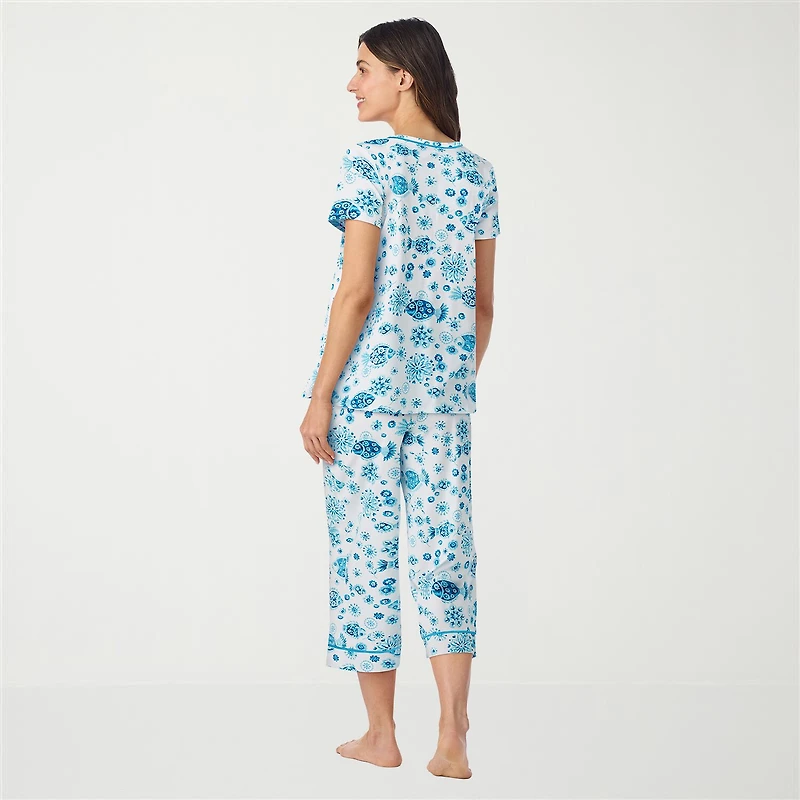 Cuddl Duds Womens Short Sleeve 2-pc. Pajama Set