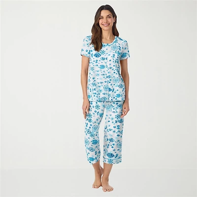 Cuddl Duds Womens Short Sleeve 2-pc. Pajama Set