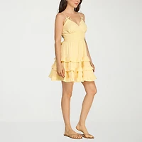 Trixxi Womens V Neck Sleeveless Fit + Flare Dress