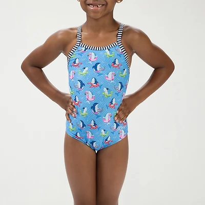 Dolfin Little & Big Kid Girls Easy-on + Easy-off Animal Sleeveless One Piece Swimsuit
