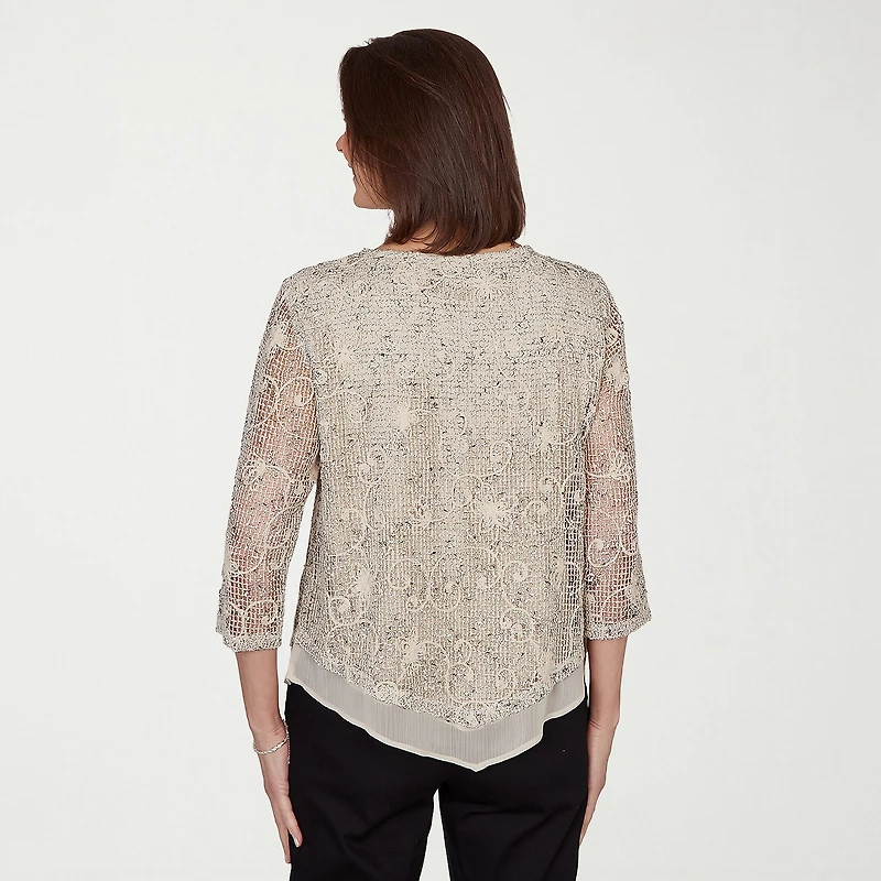 Alfred Dunner Detail Driven Womens Crew Neck 3/4 Sleeve T-Shirt