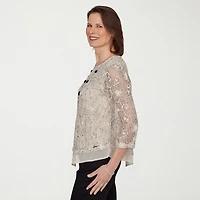Alfred Dunner Detail Driven Womens Crew Neck 3/4 Sleeve T-Shirt