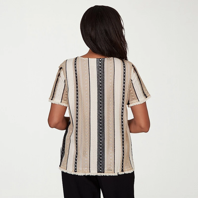 Alfred Dunner Detail Driven Womens Crew Neck 3/4 Sleeve T-Shirt