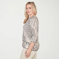 Alfred Dunner Detail Driven Womens Crew Neck 3/4 Sleeve T-Shirt