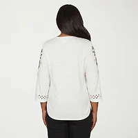 Alfred Dunner Detail Driven Womens Crew Neck 3/4 Sleeve T-Shirt