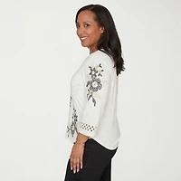 Alfred Dunner Detail Driven Womens Crew Neck 3/4 Sleeve T-Shirt
