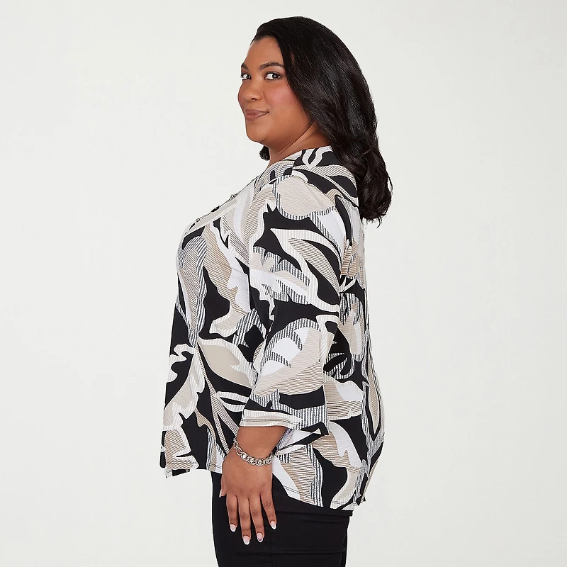 Alfred Dunner Detail Driven Womens Plus Crew Neck 3/4 Sleeve T-Shirt