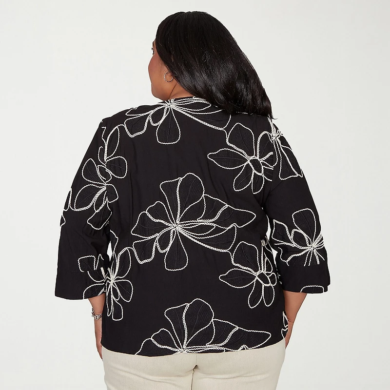 Alfred Dunner Detail Driven Womens Plus Crew Neck 3/4 Sleeve Blouse