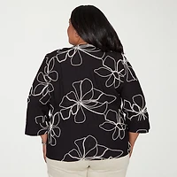 Alfred Dunner Detail Driven Womens Plus Crew Neck 3/4 Sleeve Blouse