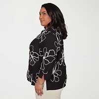 Alfred Dunner Detail Driven Womens Plus Crew Neck 3/4 Sleeve Blouse