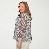 Alfred Dunner Detail Driven Womens Plus Crew Neck 3/4 Sleeve T-Shirt
