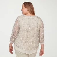 Alfred Dunner Detail Driven Womens Plus Crew Neck 3/4 Sleeve Layered Top